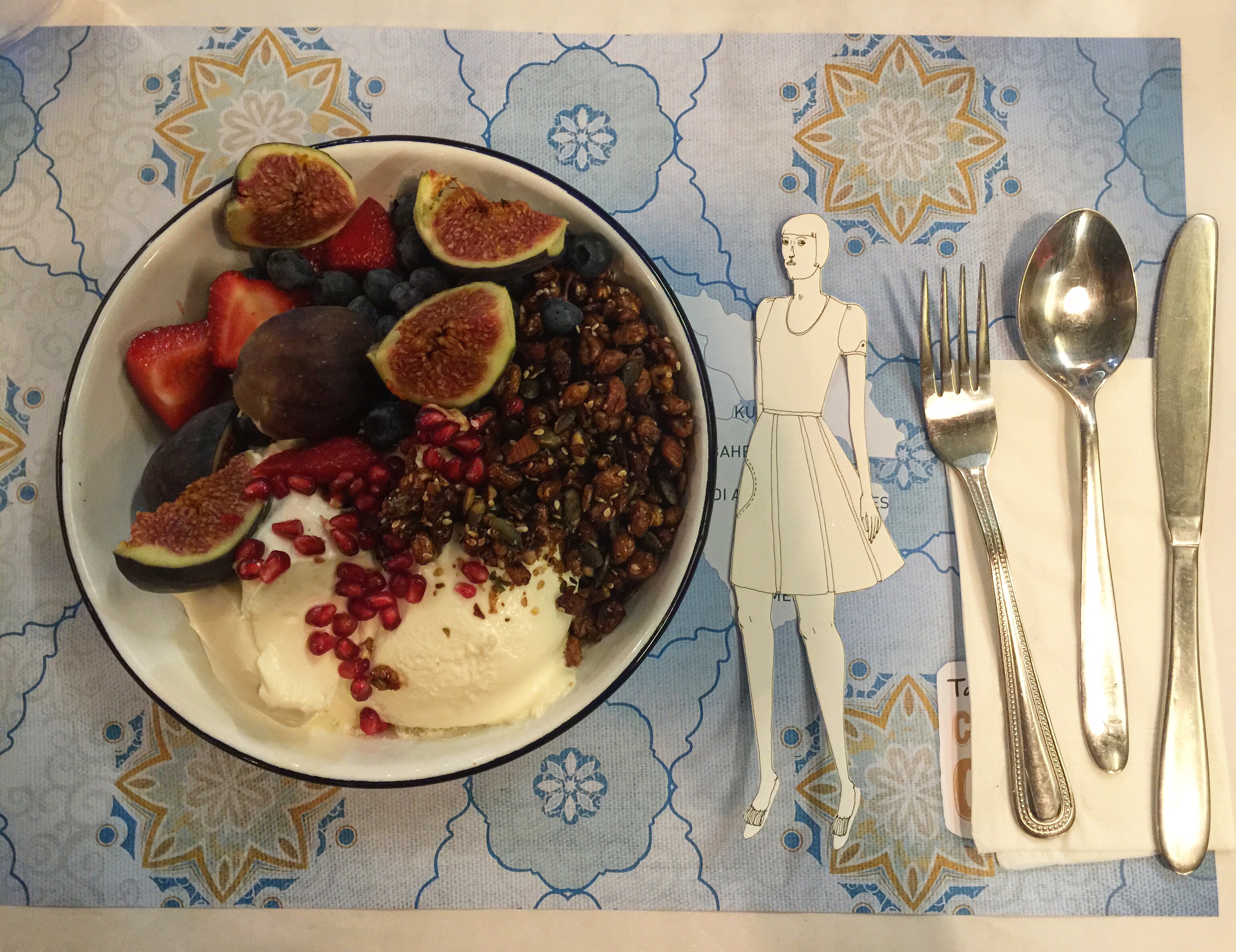 eve, figs, strawberries, lebneh, pomegranate, blueberries, cereal and nuts. imagine the explosion of flavors and texture in my mouth